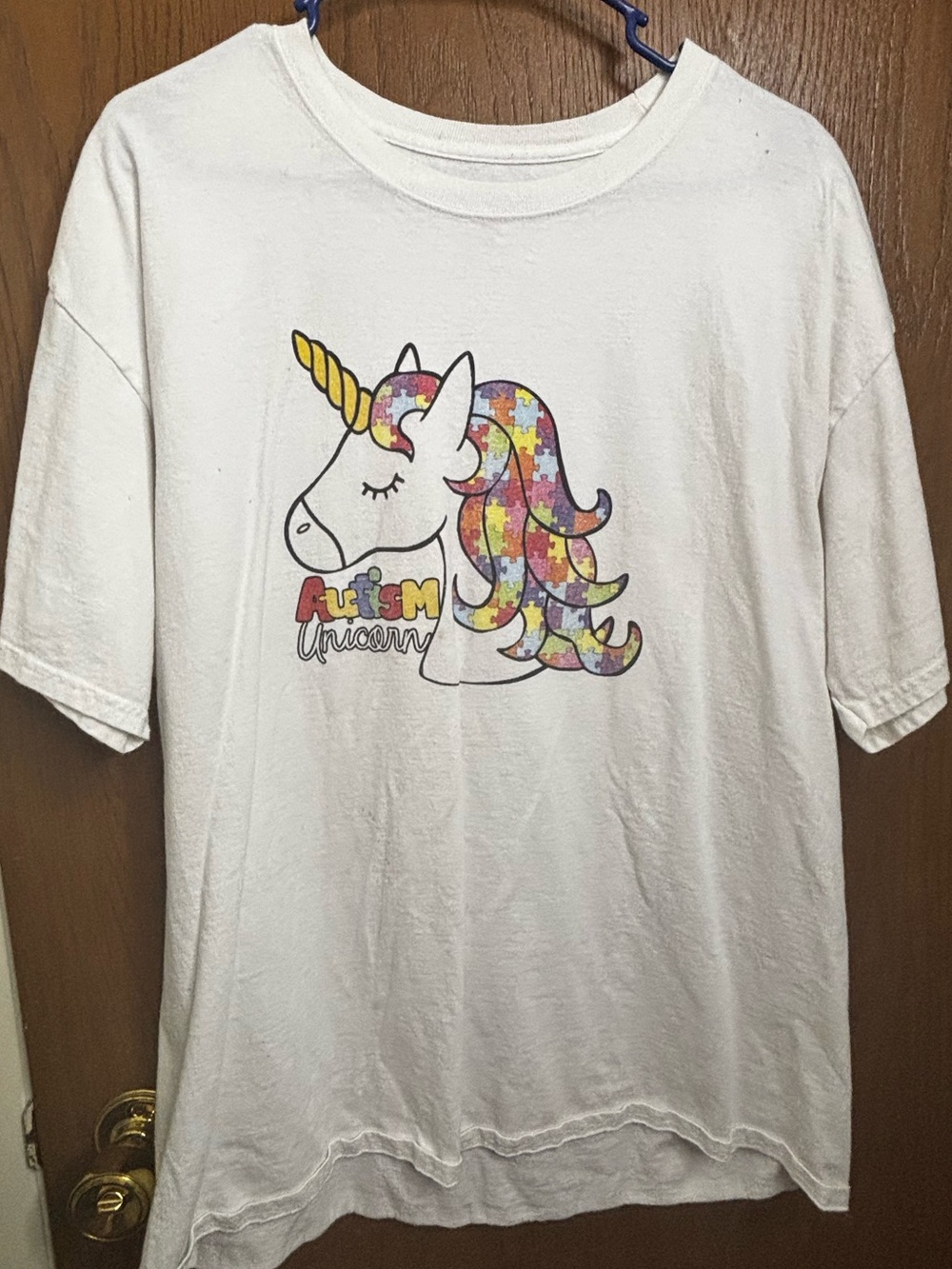 Hanes White Autism Unicorn Tee